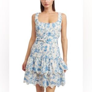 En Saison Blue & White Floral Textured Mini Dress – Size M (NWT)